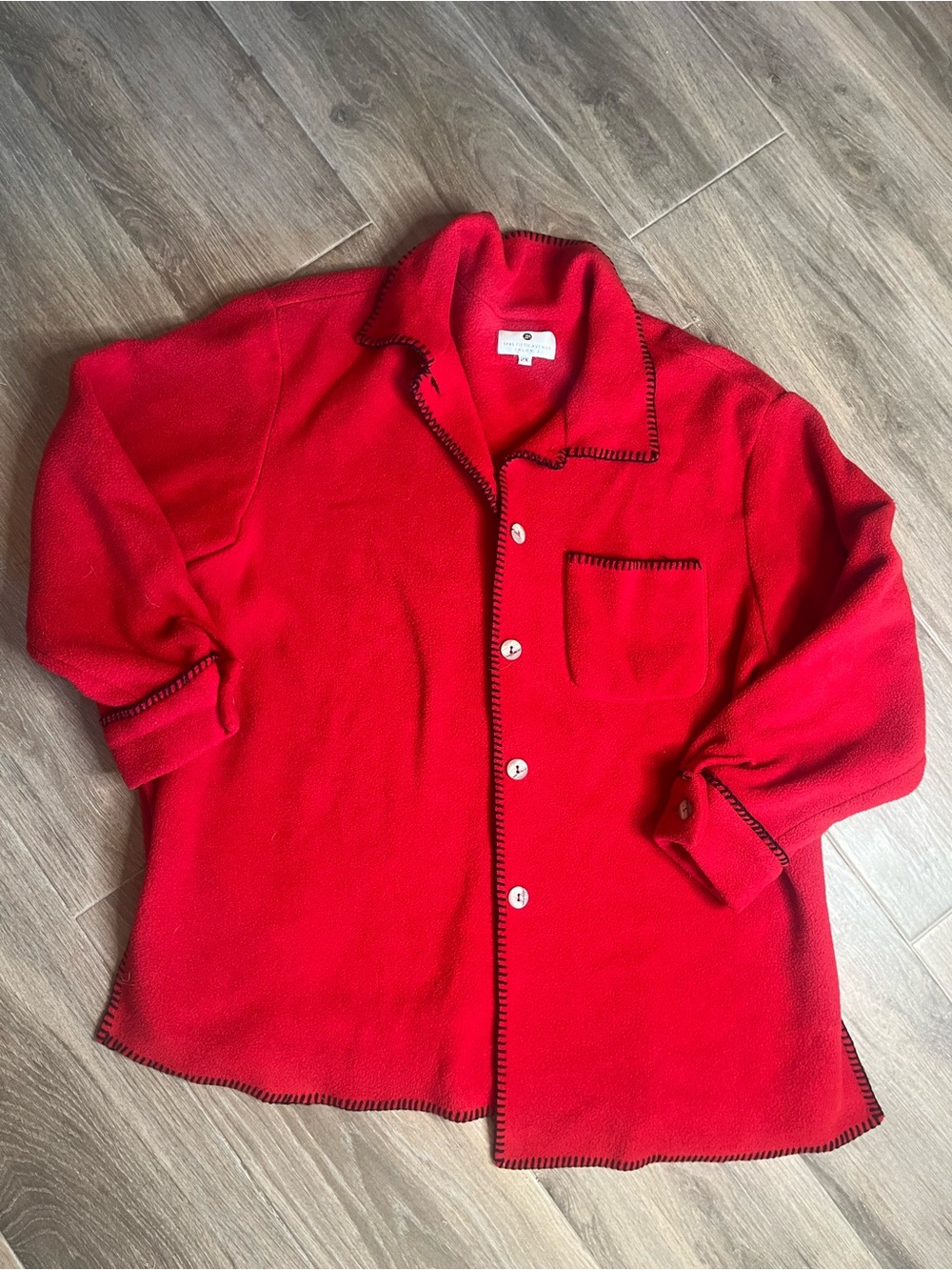 Saks Fifth Avenue Red Button-Front Shirt Jacket with Contrast Trim